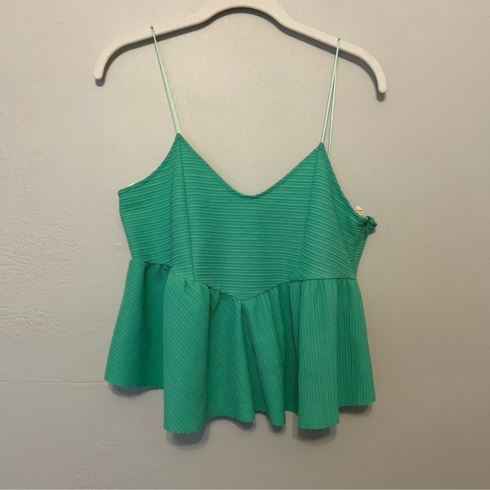 Zara Trafaluc Green Ribbed Peplum Spaghetti Strap Camisole‎ Top Size M